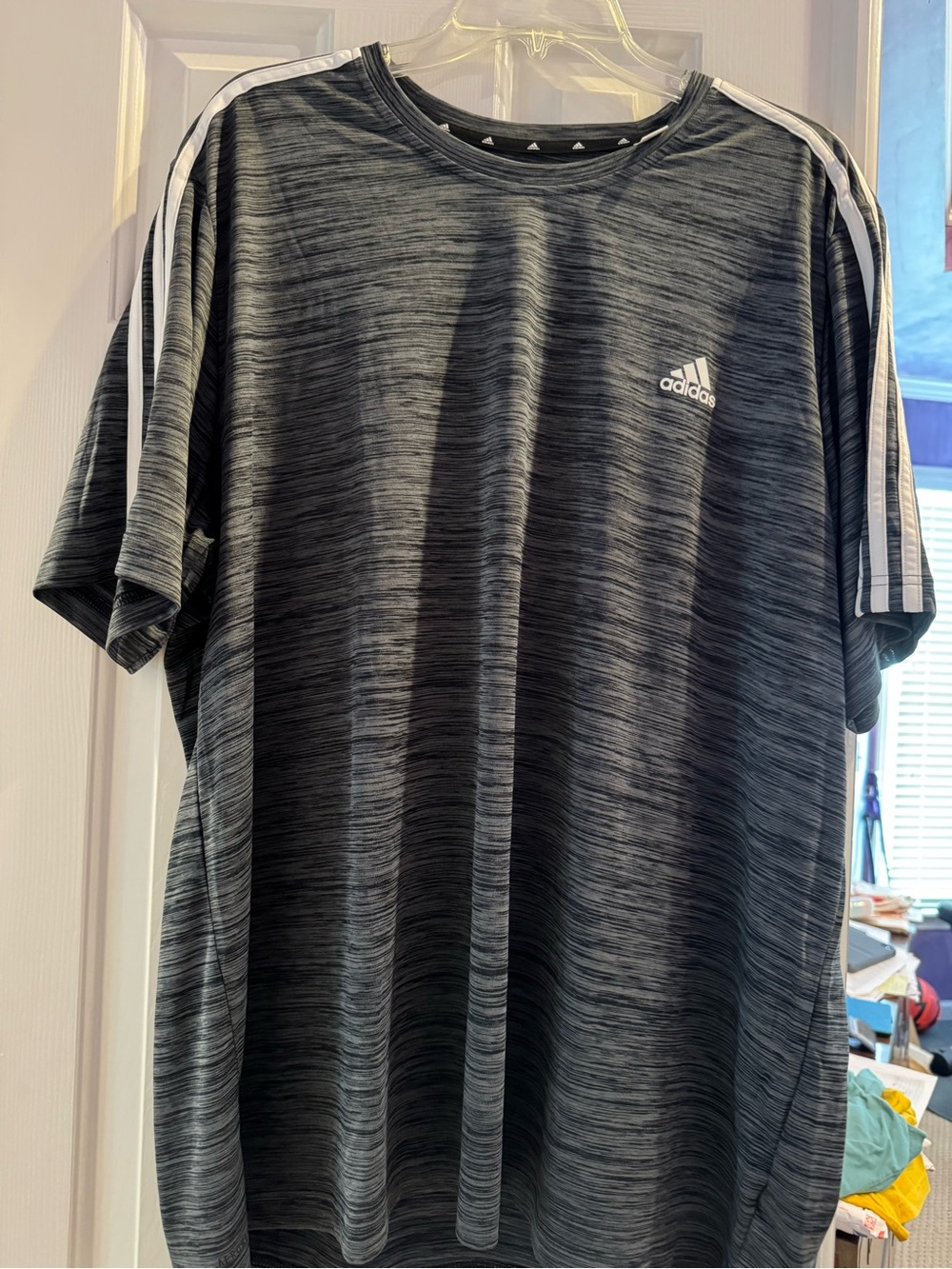 adidas Men's Charcoal Heather Athletic Tee with White Stripes